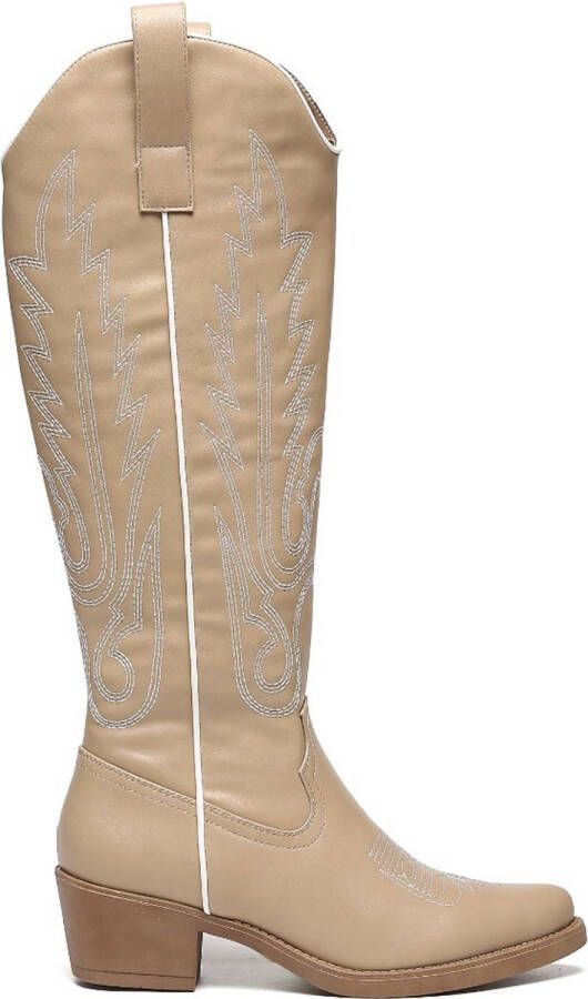 Weloveshoes Cyber Monday Deal Dames Cowboylaarzen met Hak Imitatieleer Taupe Khaki