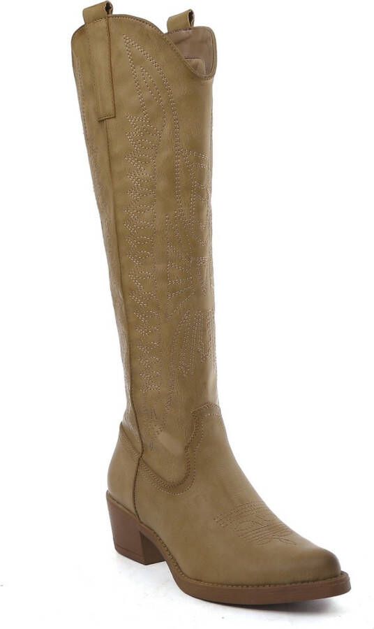Weloveshoes Black Friday Deal Dames Cowboylaarzen met Hak Imitatieleer Taupe Khaki - Foto 2