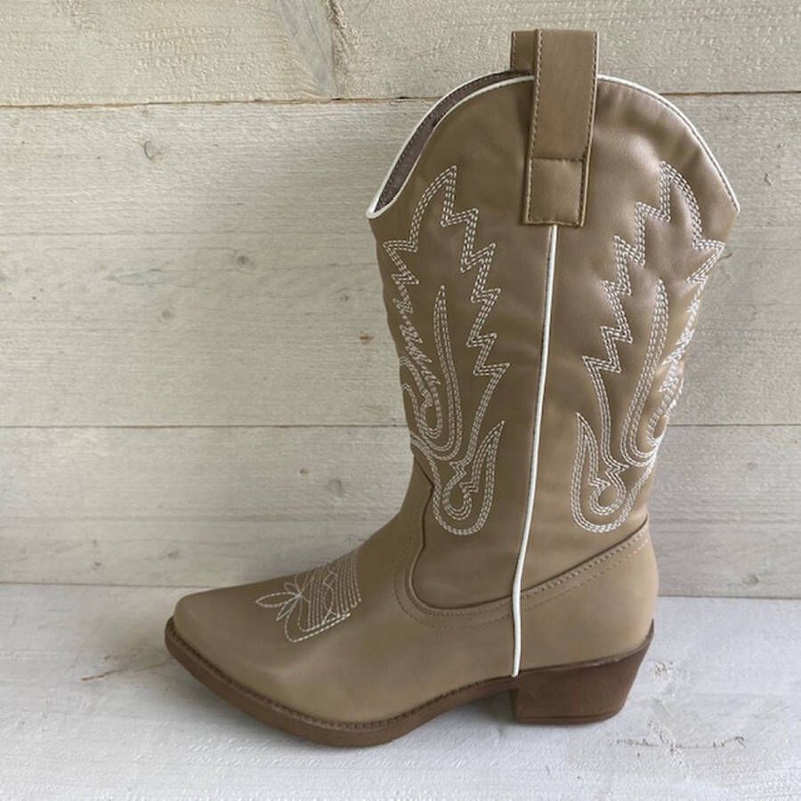 Goedkopeschoenen.com Smile Favorites Dames Cowboylaarzen met Hak Khaki Imitatieleer