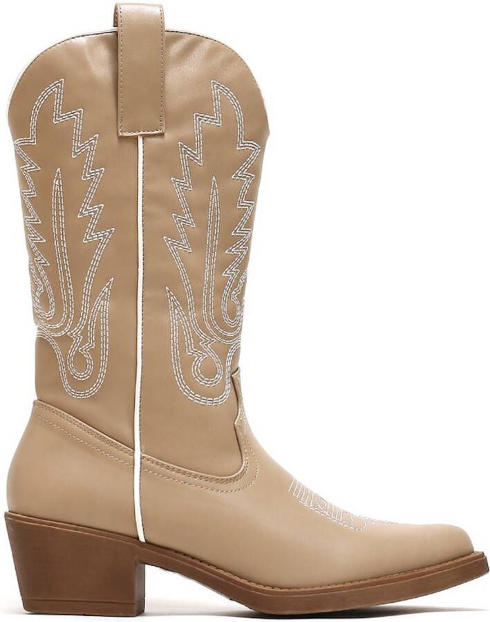 Goedkopeschoenen.com Smile Favorites Dames Cowboylaarzen met Hak Khaki Imitatieleer