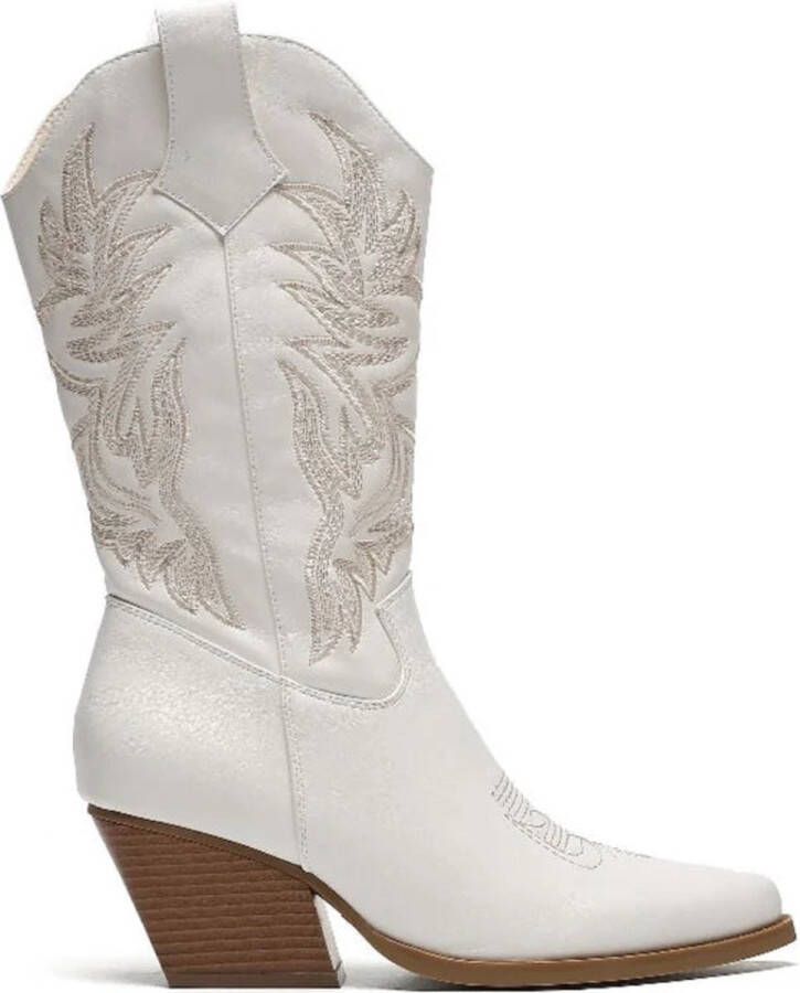 Weloveshoes Cyber Monday Deal Dames Cowboylaarzen met Hak Imitatieleer Wit