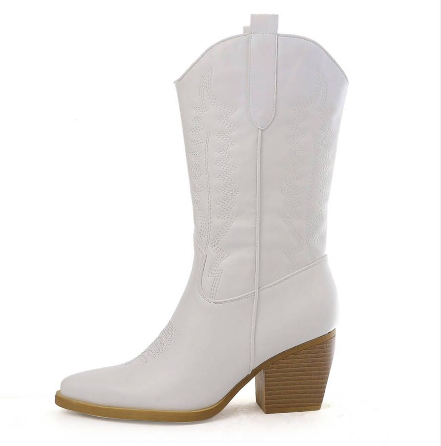 Weloveshoes Cyber Monday Deal Dames Cowboylaarzen met Hak Imitatieleer Wit