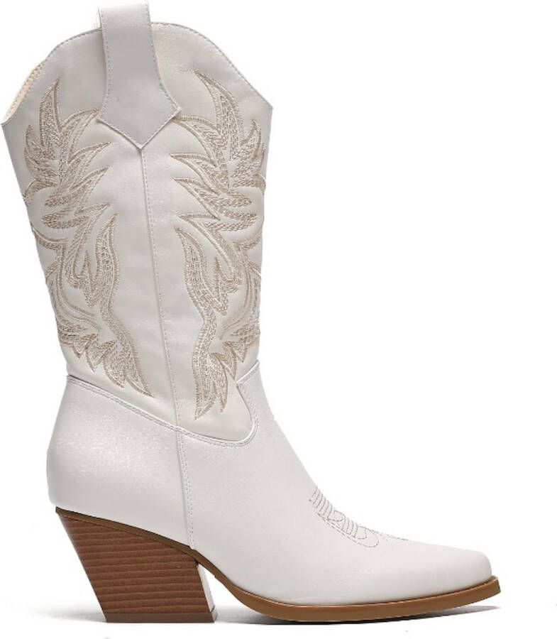 Weloveshoes Black Friday Deal Dames Cowboylaarzen met Hak Imitatieleer Wit