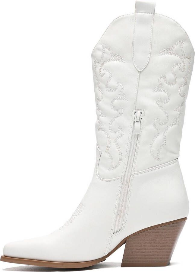 Weloveshoes SmileFavorites Dames Cowboylaarzen met Hak Imitatieleer Wit