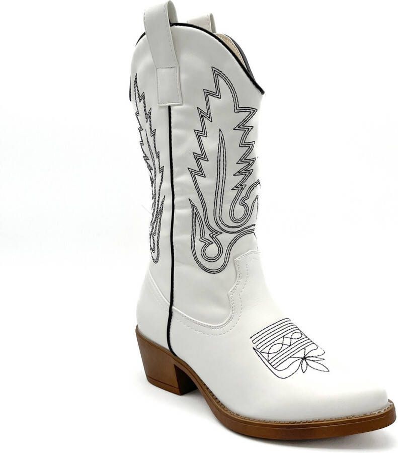 Weloveshoes SmileFavorites Dames Cowboylaarzen met Hak Imitatieleer Wit