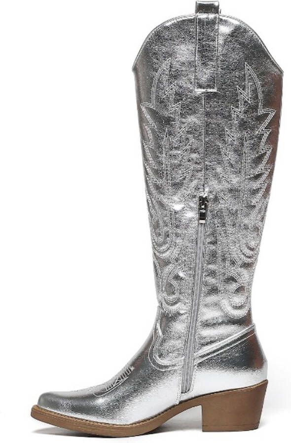 Weloveshoes Black Friday Deal Dames Cowboylaarzen met Hak Imitatieleer Zilver