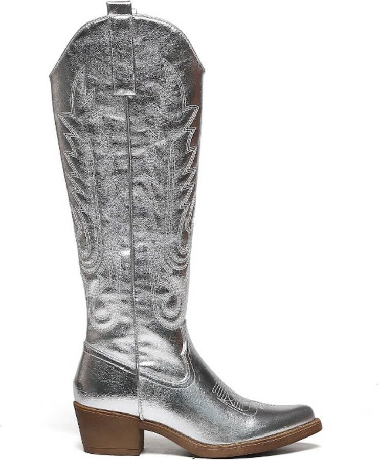 Weloveshoes Cyber Monday Deal Dames Cowboylaarzen met Hak Imitatieleer Zilver