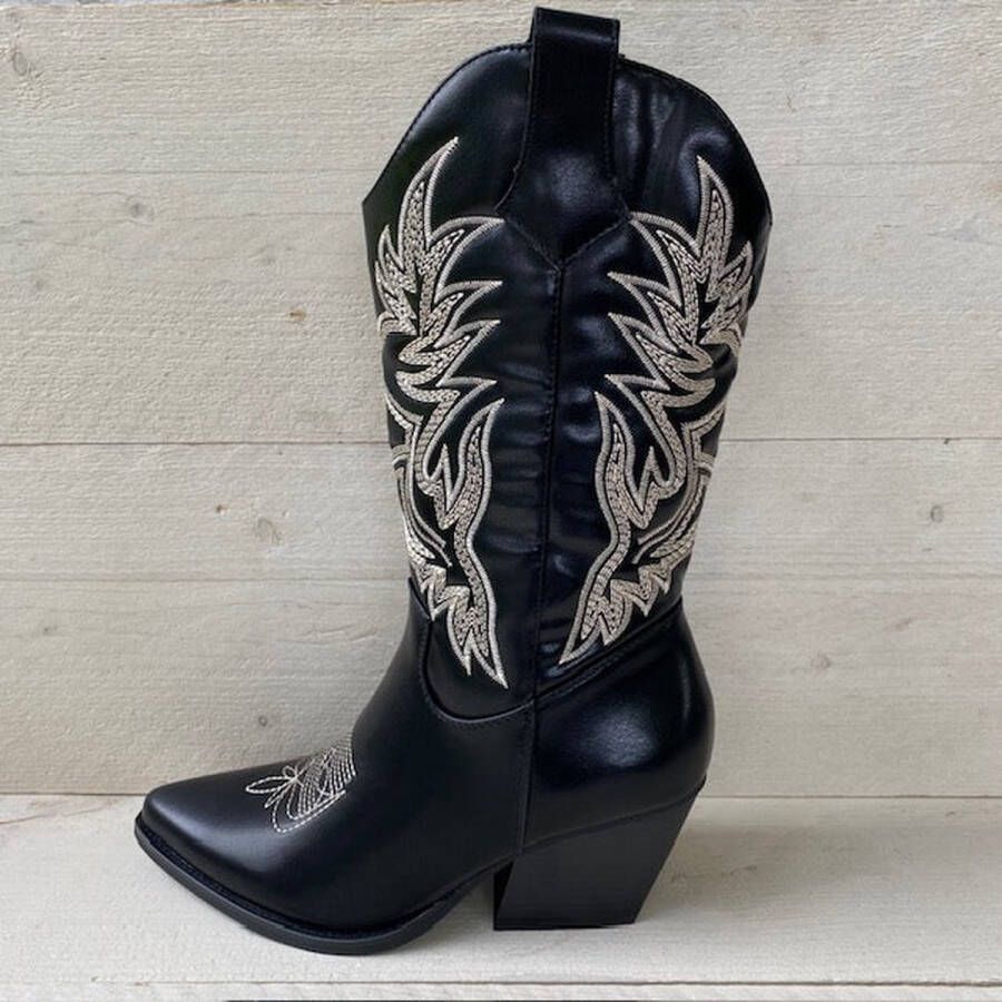 Weloveshoes Black Friday Deal Dames Cowboylaarzen met Hak Imitatieleer Zwart