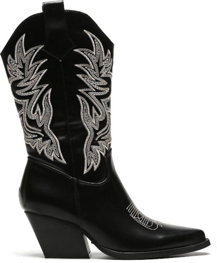 Weloveshoes SmileFavorites Dames Cowboylaarzen met Hak Imitatieleer Zwart