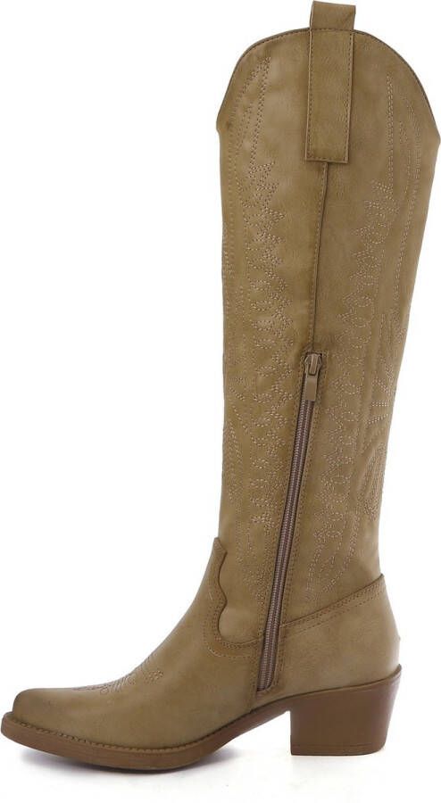 Weloveshoes Black Friday Deal Dames Cowboylaarzen met Hak Imitatieleer Taupe Khaki - Foto 3