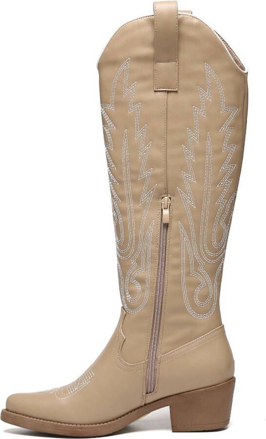 Weloveshoes Black Friday Deal Dames Cowboylaarzen met Hak Imitatieleer Taupe Khaki