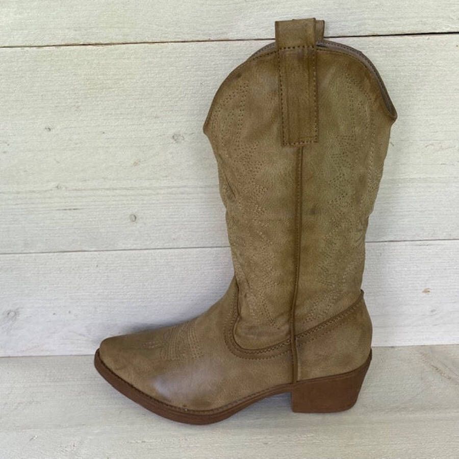 Weloveshoes Cyber Monday Deal Dames Cowboylaarzen met Hak Imitatieleer Taupe Khaki - Foto 2