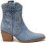 Weloveshoes Smile Favorites Dames Cowboylaarzen met Hak Kort Blauw Stof - Thumbnail 2