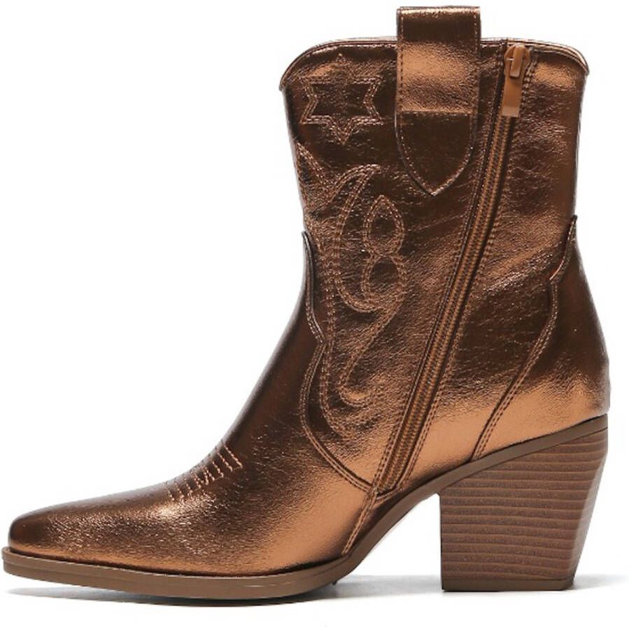 Weloveshoes SmileFavorites Dames Cowboylaarzen met Hak Kort Brons Imitatieleer