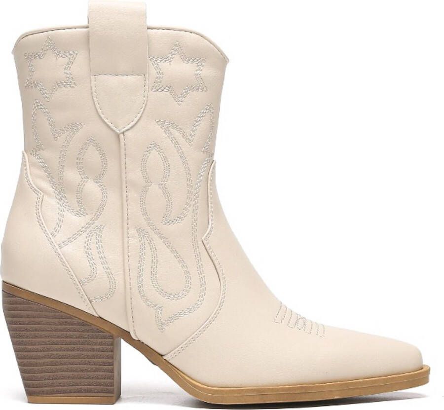 Weloveshoes Cyber Monday Deal Dames Cowboylaarzen met Hak Kort Imitatieleer Beige