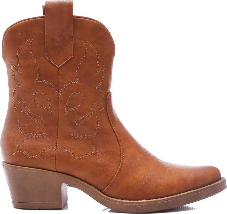 Weloveshoes SmileFavorites Dames Cowboylaarzen met Hak Kort Imitatieleer Camel