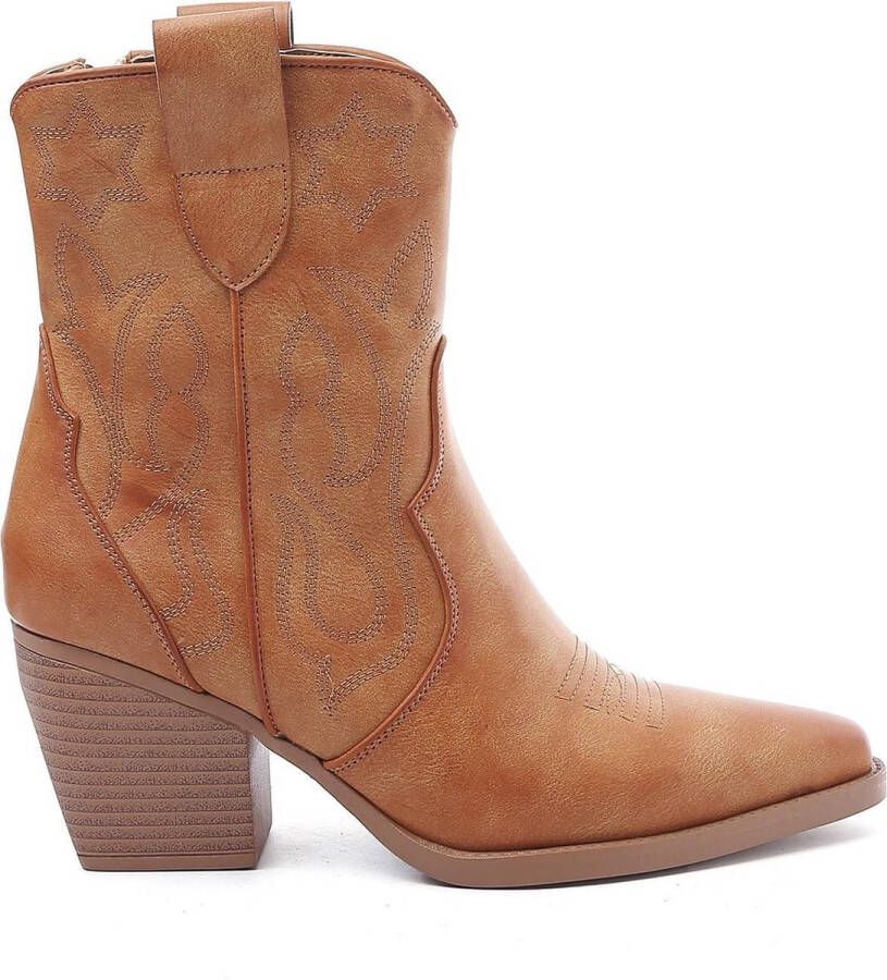 Weloveshoes Black Friday Deal Dames Cowboylaarzen met Hak Kort Imitatieleer Camel