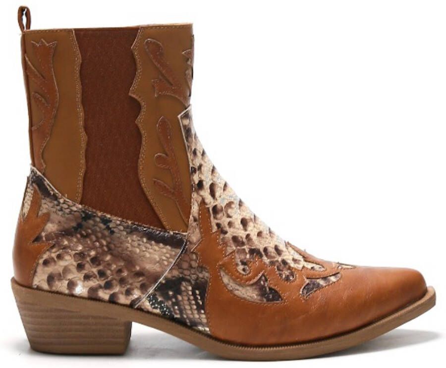 Weloveshoes Smile Favorites Dames Cowboylaarzen met Hak Kort Camel Imitatieleer