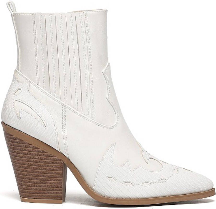 Weloveshoes SmileFavorites Dames Cowboylaarzen met Hak Kort Imitatieleer Wit