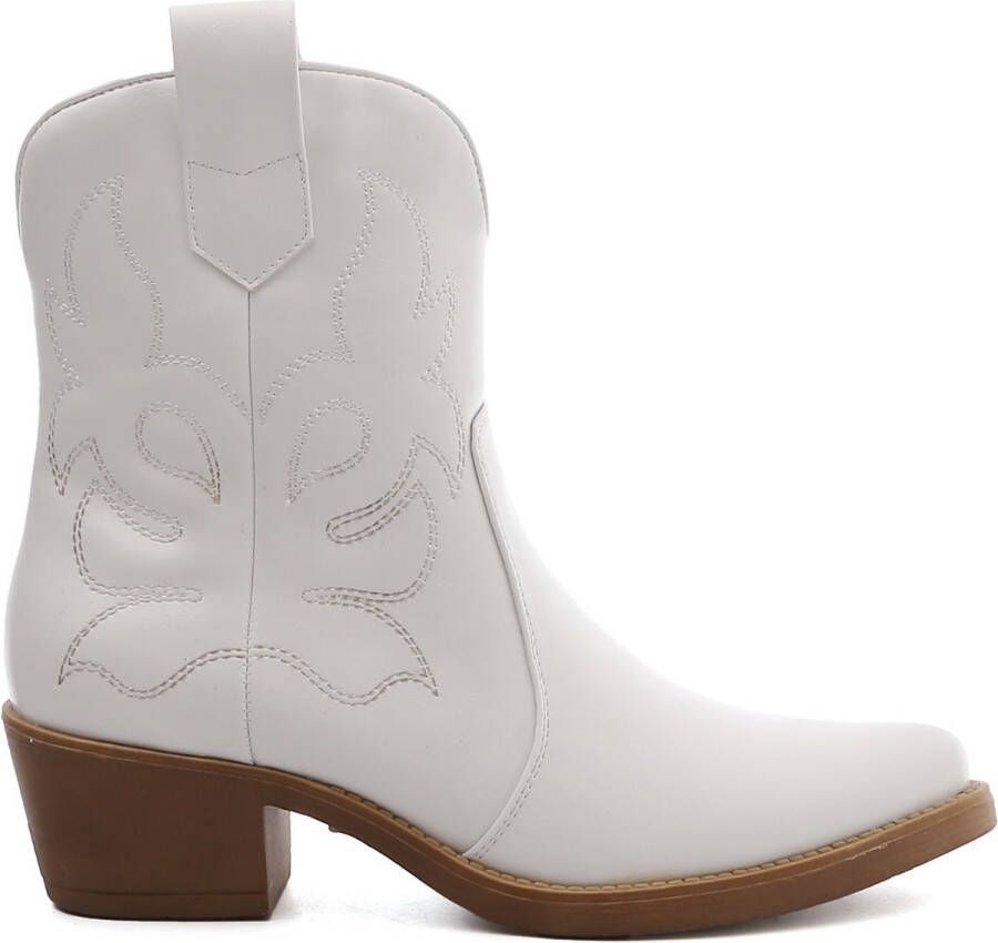 Weloveshoes SmileFavorites Dames Cowboylaarzen met Hak Kort Imitatieleer Wit