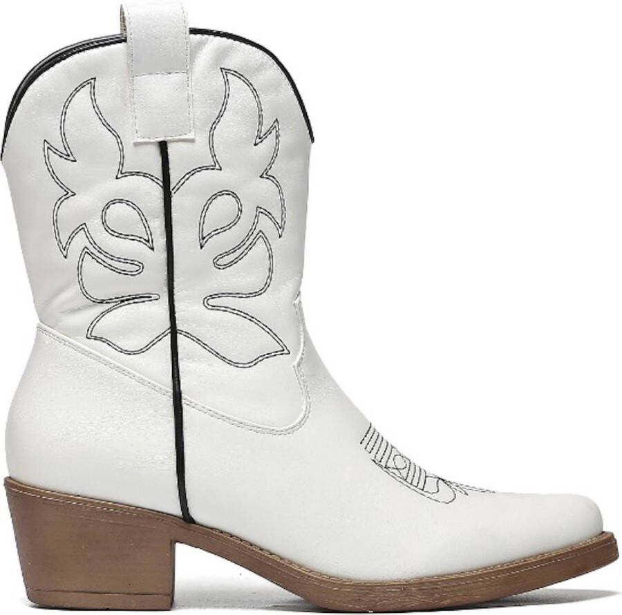 Weloveshoes Black Friday Deal Dames Cowboylaarzen met Hak Kort Imitatieleer Wit
