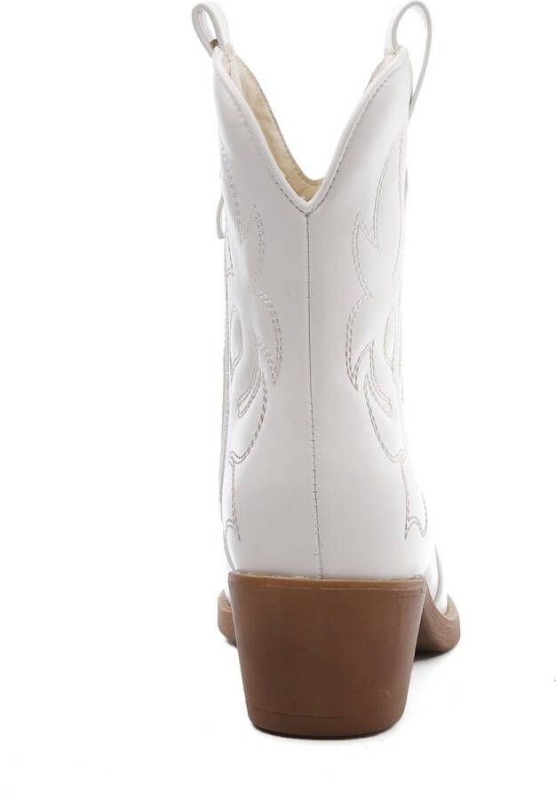 Weloveshoes Black Friday Deal Dames Cowboylaarzen met Hak Kort Imitatieleer Wit