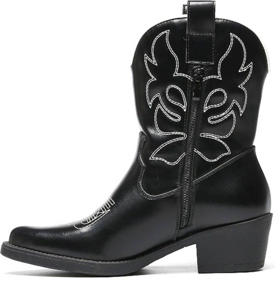 Weloveshoes Black Friday Deal Dames Cowboylaarzen met Hak Kort Imitatieleer Zwart