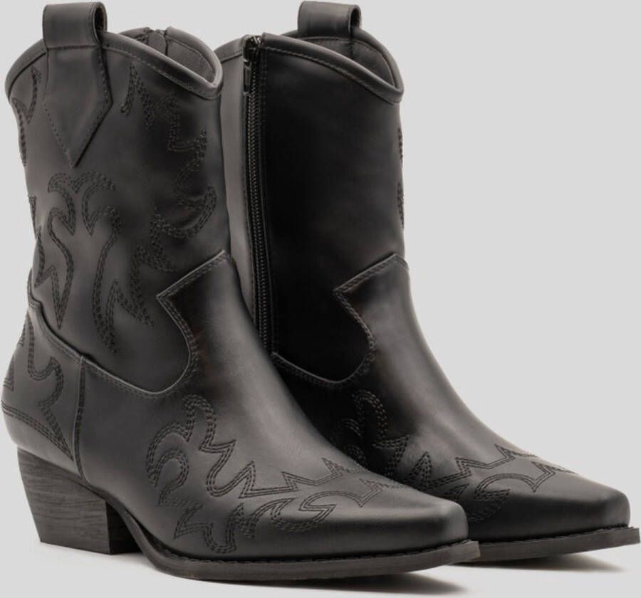 Weloveshoes Black Friday Deal Dames Cowboylaarzen met Hak Kort Imitatieleer Zwart