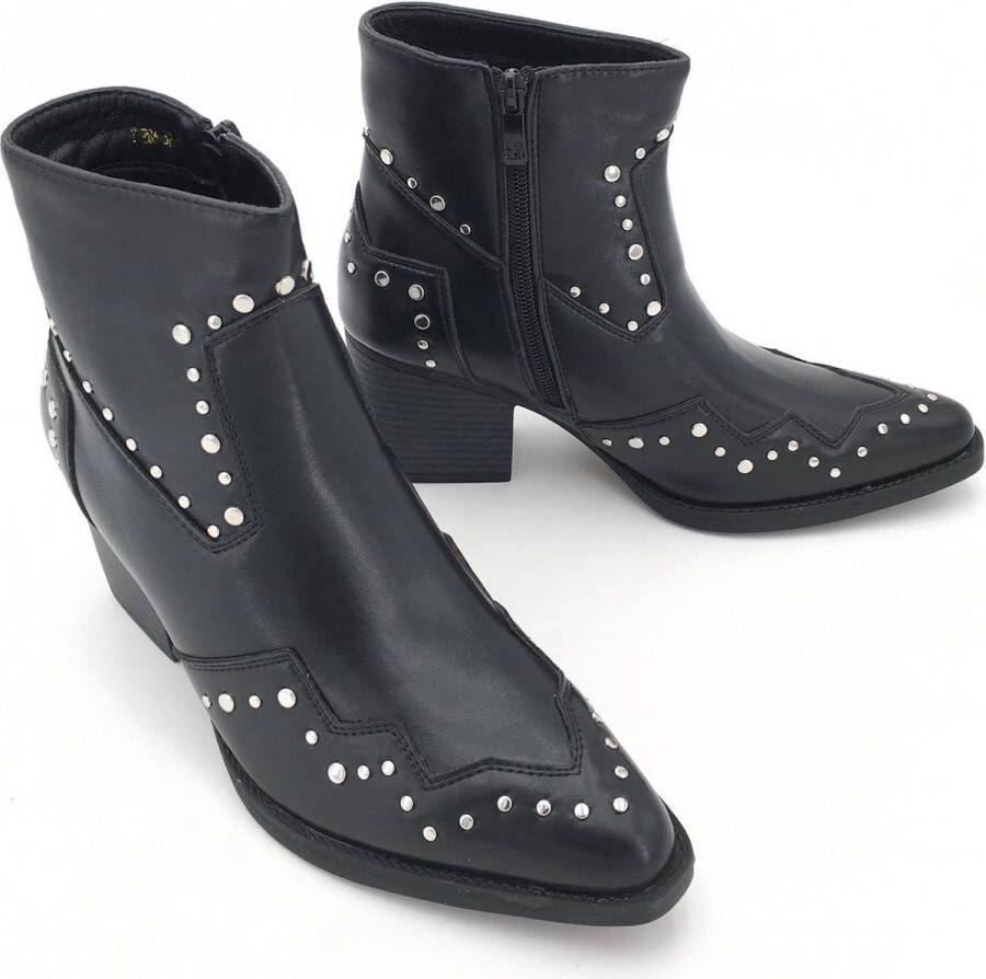 Weloveshoes SmileFavorites Dames Cowboylaarzen met Hak Kort Imitatieleer Zwart