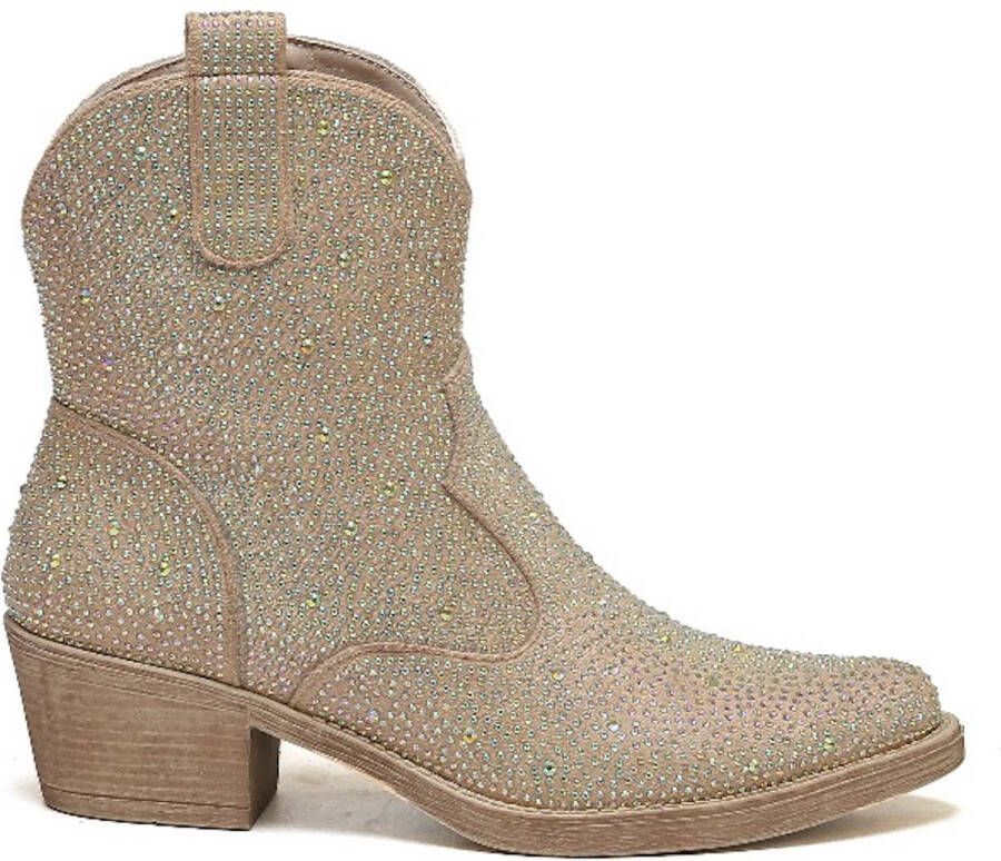 Weloveshoes SmileFavorites Dames Cowboylaarzen met Hak Kort Suedine Beige