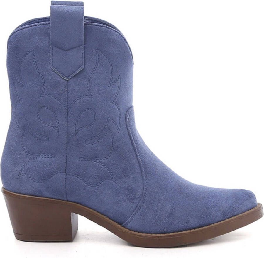 Goedkopeschoenen.com Smile Favorites Dames Cowboylaarzen Western Kort Blauw Suedine