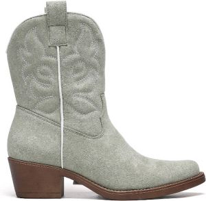 Weloveshoes SmileFavorites Cowboylaarzen met Hak Kort Suedine Groen