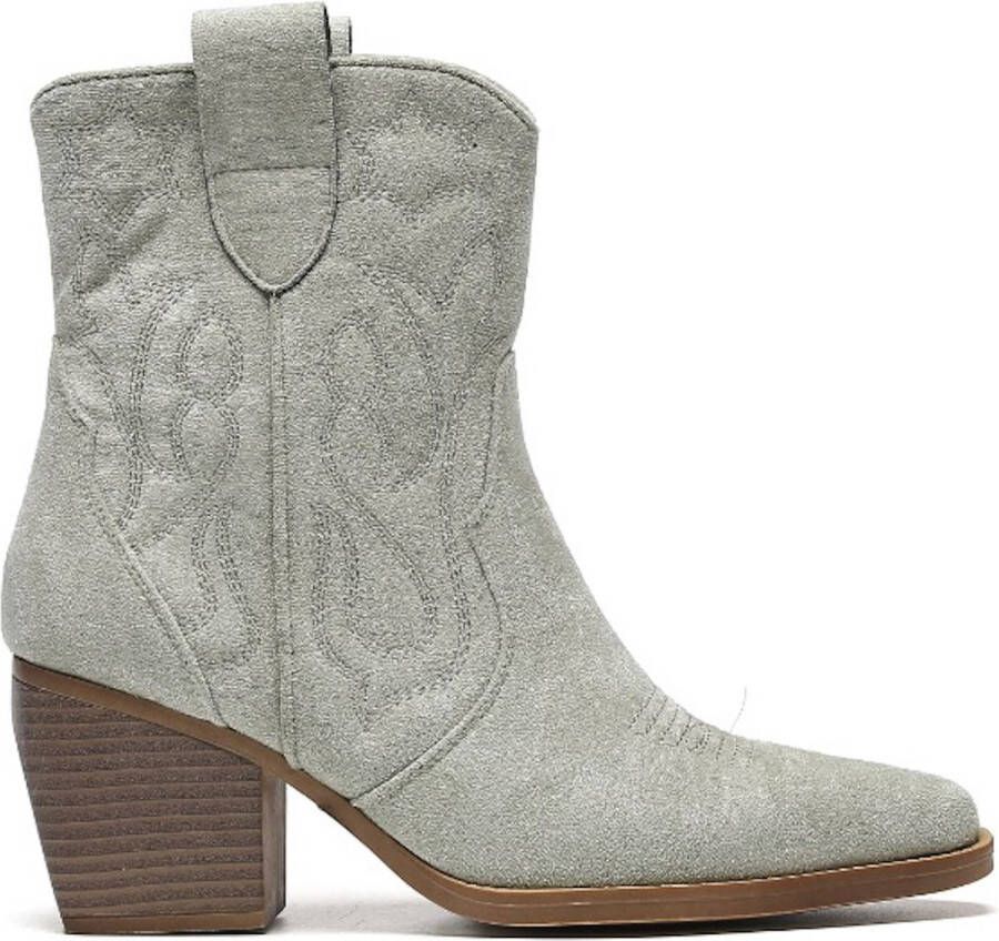 Weloveshoes SmileFavorites Dames Cowboylaarzen met Hak Kort Suedine Groen