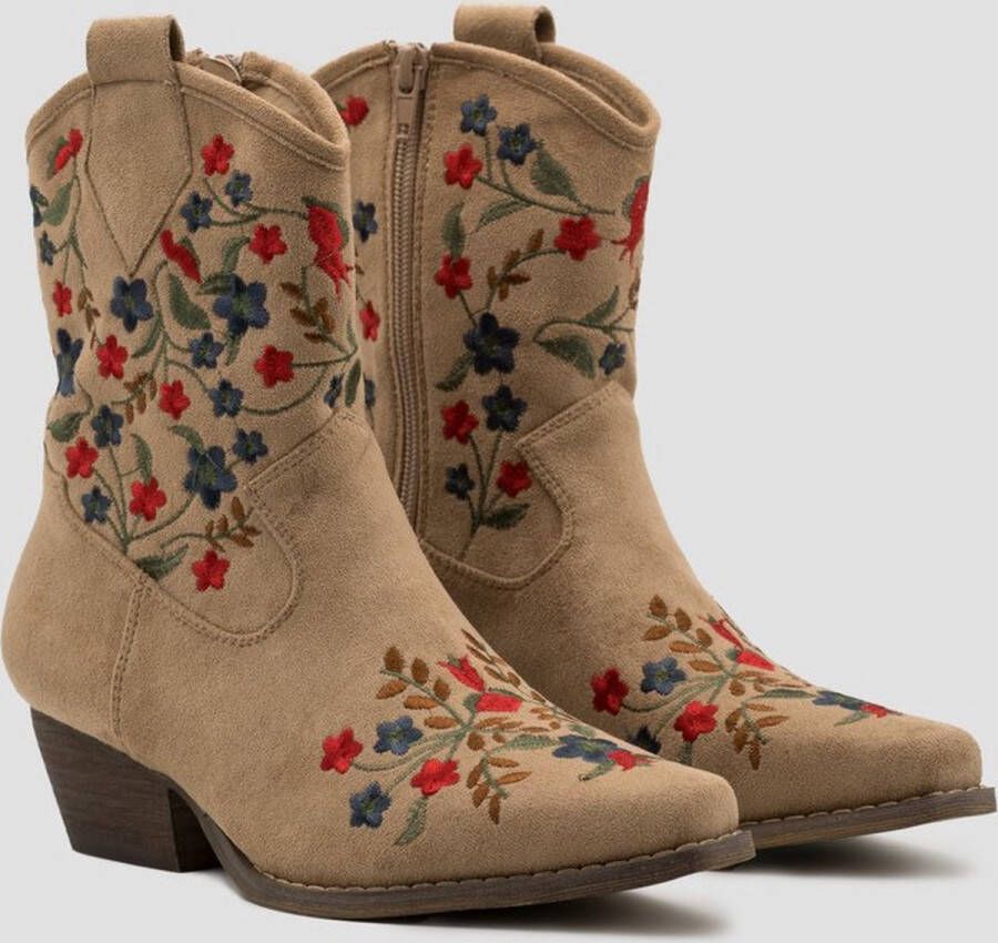 Weloveshoes Cyber Monday Deal Dames Cowboylaarzen met Hak Kort Suedine Khaki