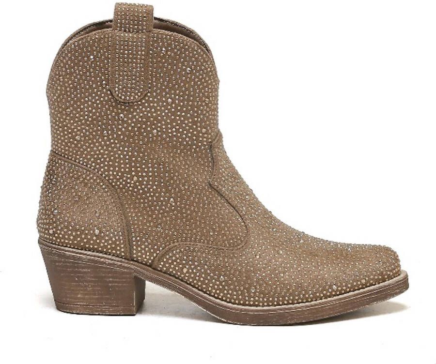 Weloveshoes Cyber Monday Deal Dames Cowboylaarzen met Hak Kort Suedine Khaki