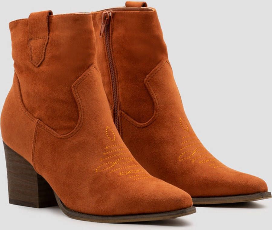 Weloveshoes Black Friday Deal Dames Cowboylaarzen met Hak Kort Suedine Oranje