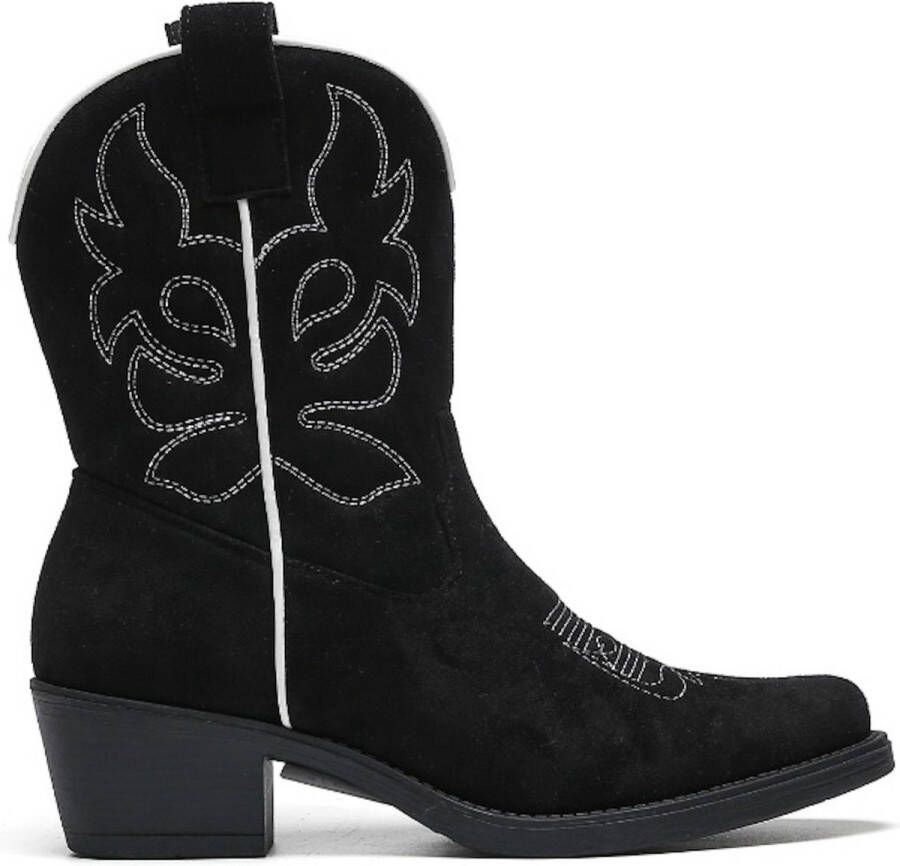 Weloveshoes Cyber Monday Deal Dames Cowboylaarzen met Hak Kort Suedine Zwart