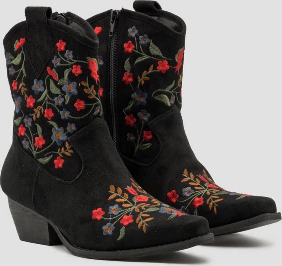 Weloveshoes SmileFavorites Dames Cowboylaarzen met Hak Kort Suedine Zwart