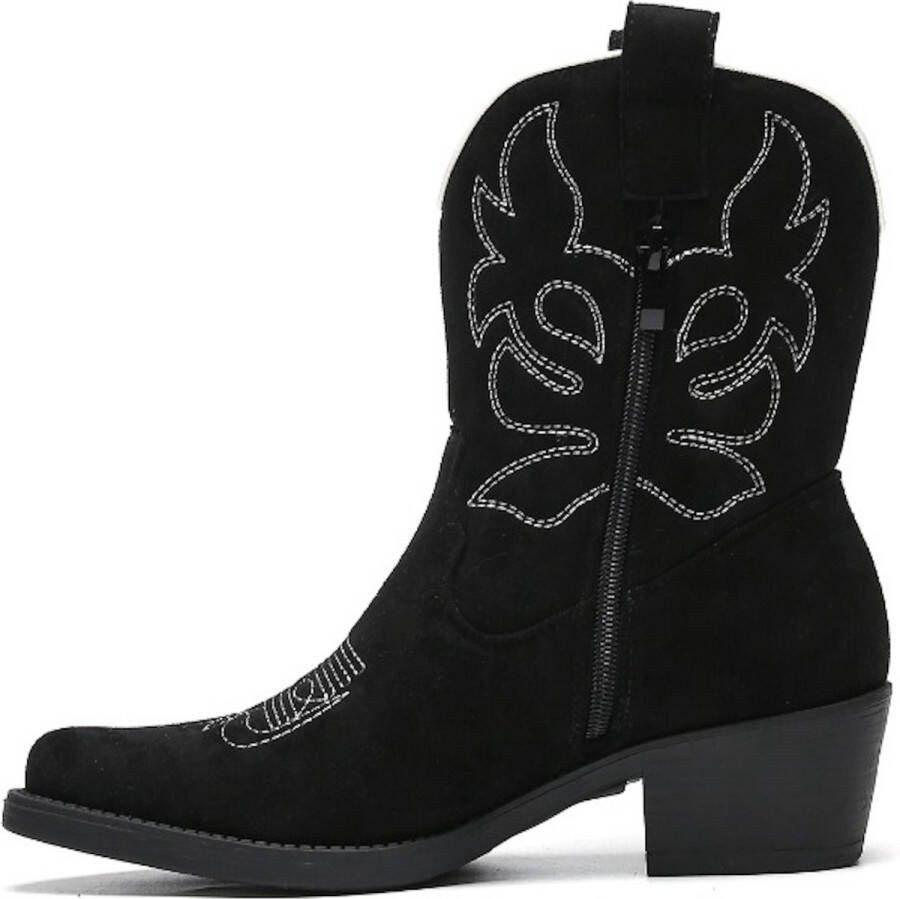 Weloveshoes SmileFavorites Dames Cowboylaarzen met Hak Kort Suedine Zwart