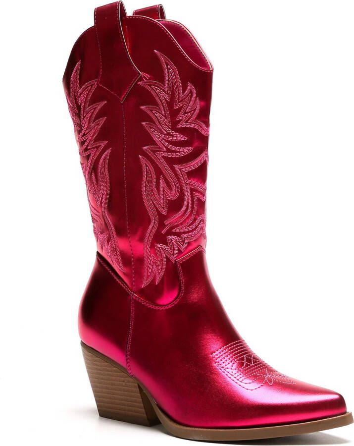 Weloveshoes Cyber Monday Deal Dames Cowboylaarzen met Hak Imitatieleer Roze