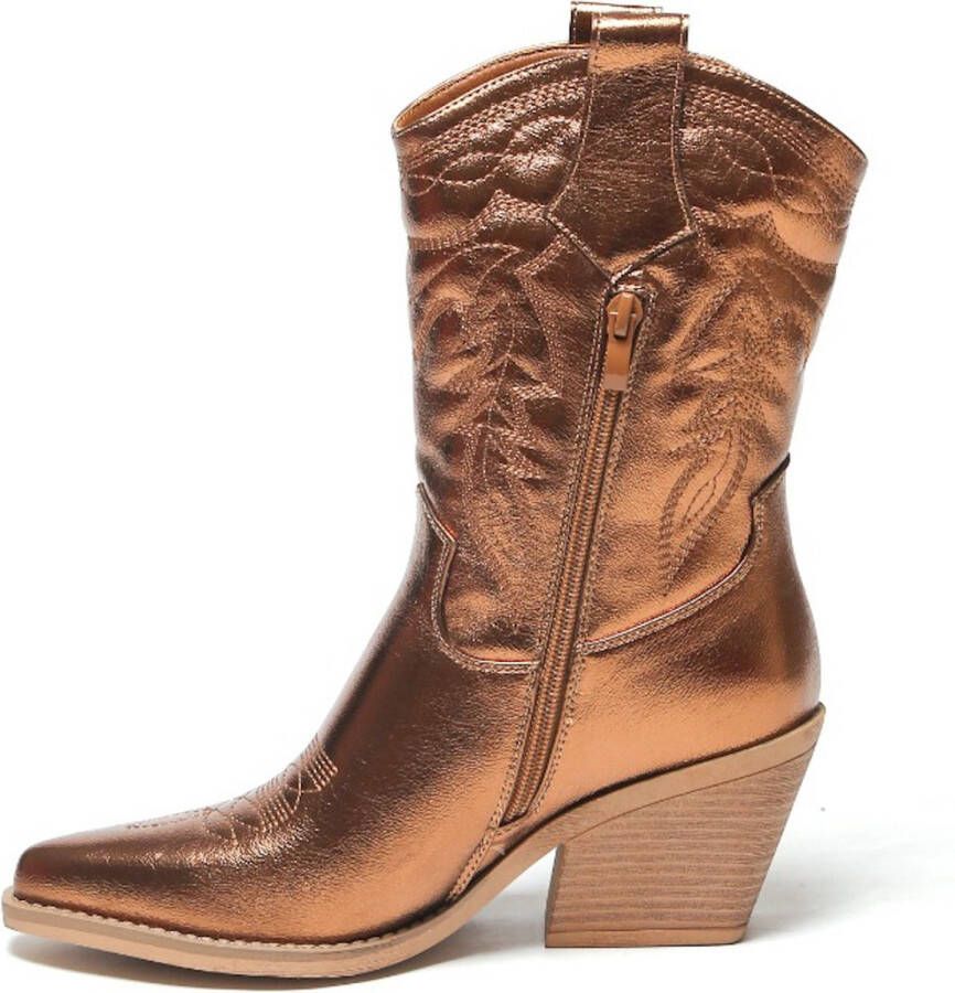 Weloveshoes Smile Favorites Dames Cowboylaarzen met Hak Brons Imitatieleer