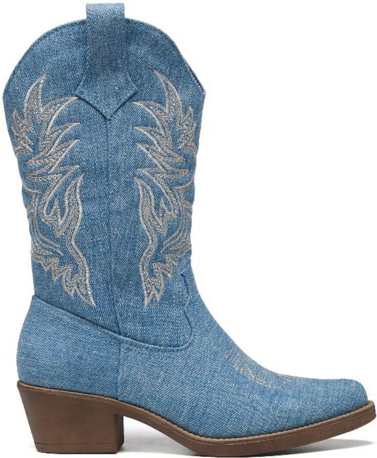 Weloveshoes Cyber Monday Deal Dames Cowboylaarzen met Hak Stof Blauw