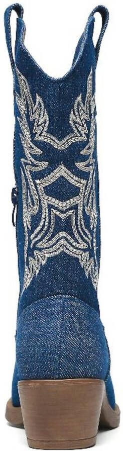 Weloveshoes Smile Favorites Dames Cowboylaarzen met Hak Blauw Stof