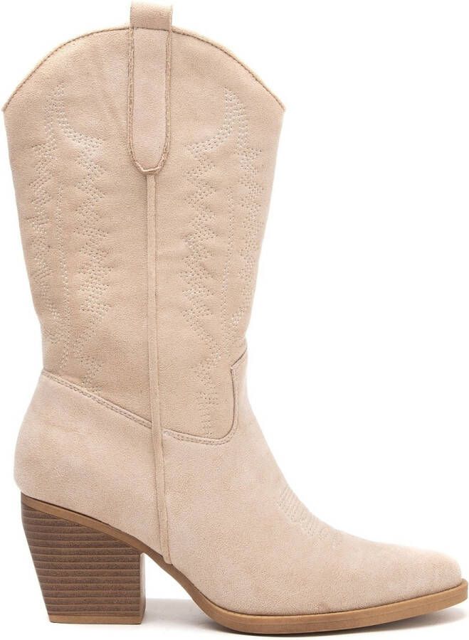 Weloveshoes SmileFavorites® Dames Cowboylaarzen met Hak Suedine Beige