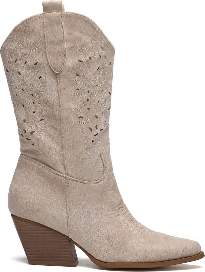 Weloveshoes Black Friday Deal Dames Cowboylaarzen met Hak Suedine Beige