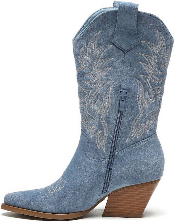 Weloveshoes Black Friday Deal Dames Cowboylaarzen met Hak Suedine Blauw