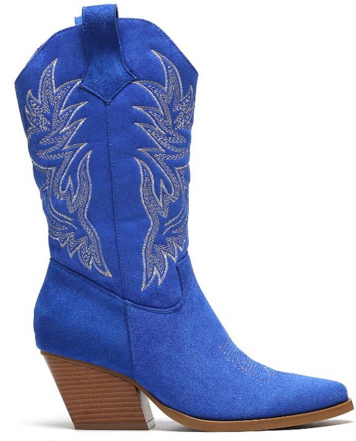 Weloveshoes Cyber Monday Deal Dames Cowboylaarzen met Hak Suedine Blauw