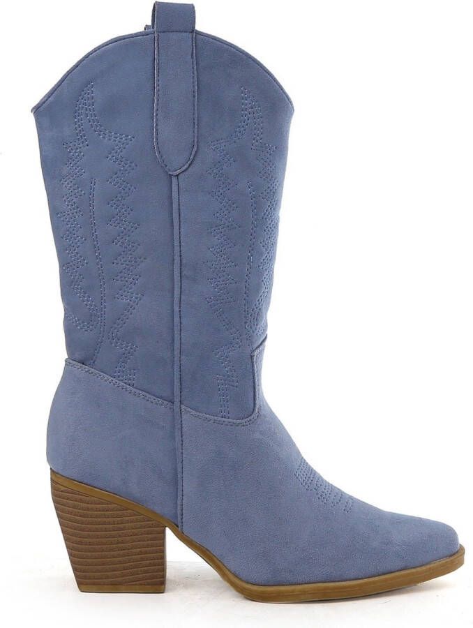 Weloveshoes SmileFavorites Dames Cowboylaarzen met Hak Suedine Blauw