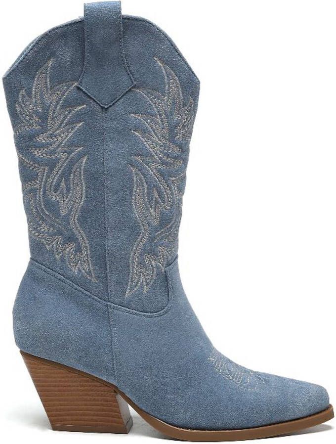 Weloveshoes Cyber Monday Deal Dames Cowboylaarzen met Hak Suedine Blauw