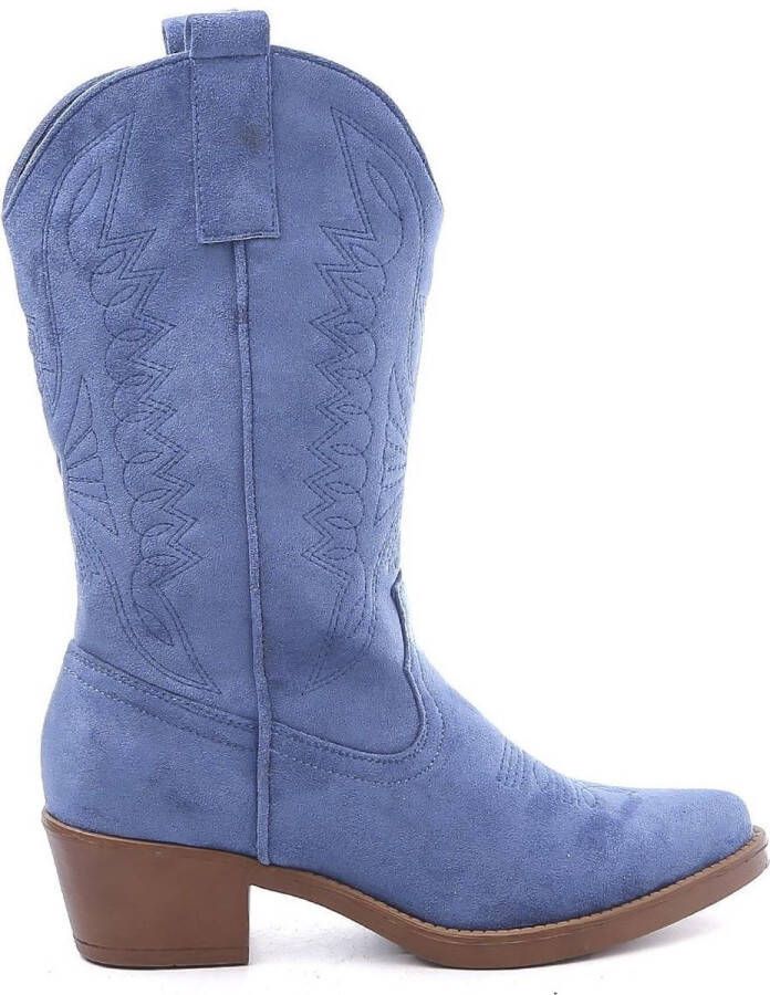 Goedkopeschoenen.com Smile Favorites Dames Cowboylaarzen met Hak Blauw Suedine